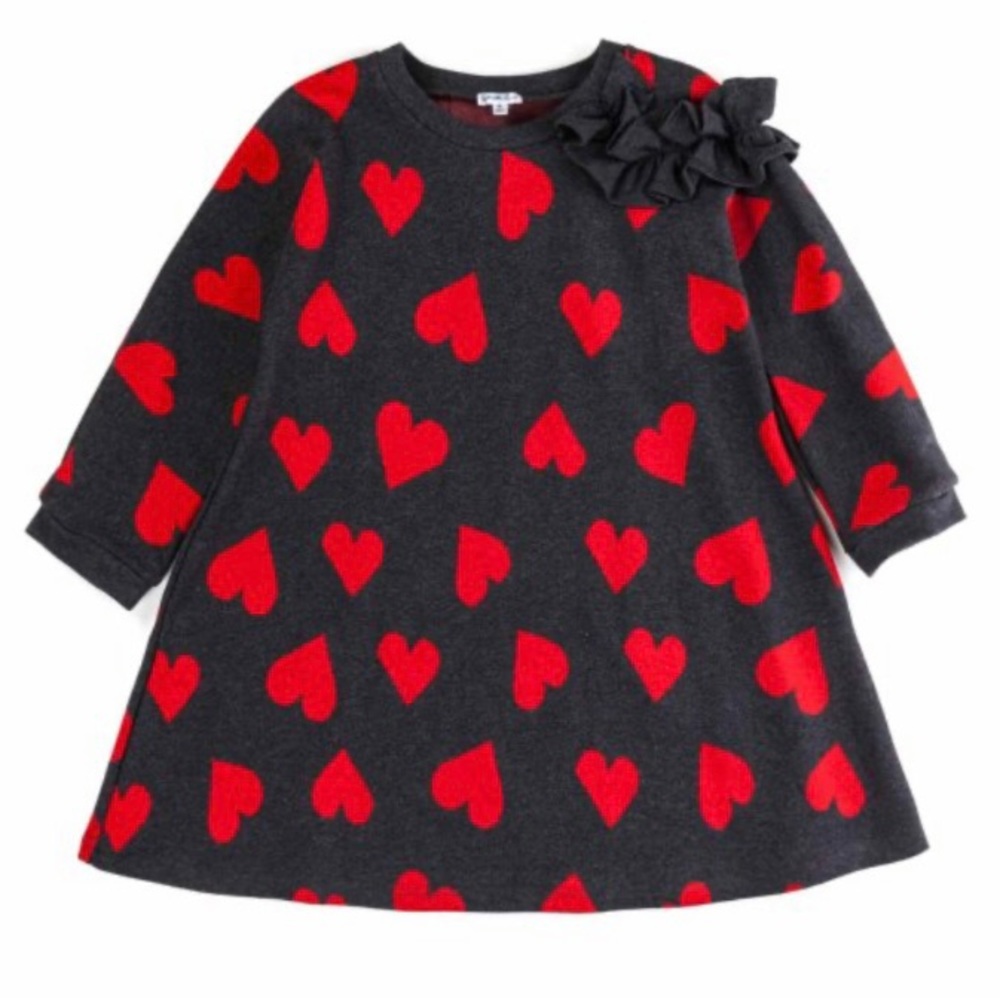VGUC Piccola Ludo Girls Valentine’s Day Red Hearts Long Sleeve Dress in Gray 10